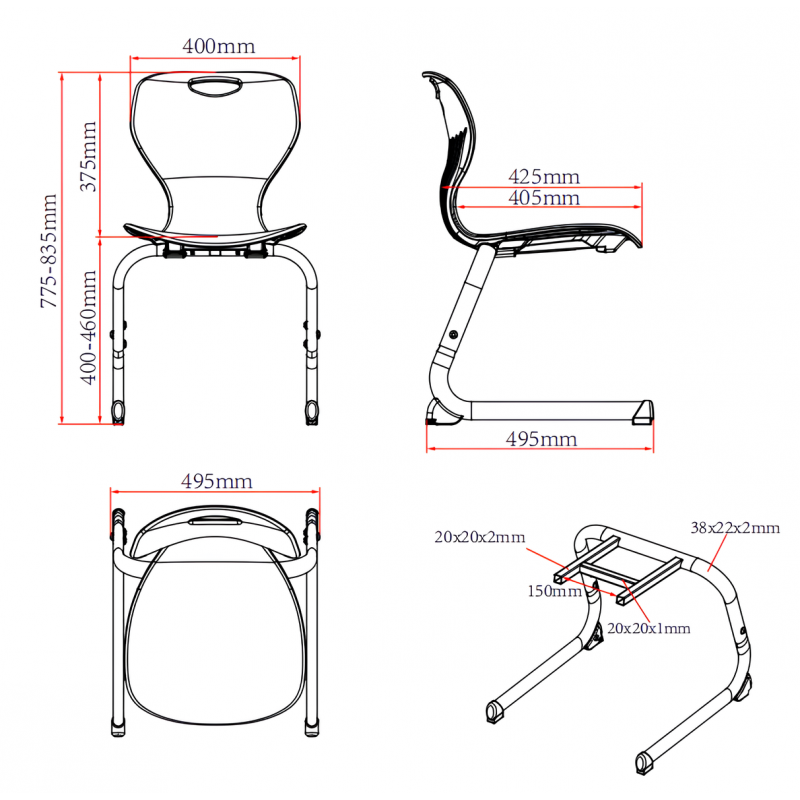Set mobilier scolar individual, inaltimea reglabila, pe cadru oval