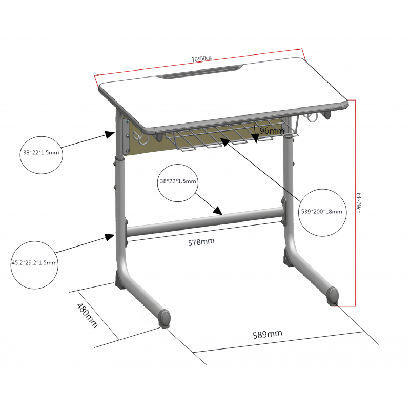 Set mobilier scolar individual, inaltimea reglabila, pe cadru oval